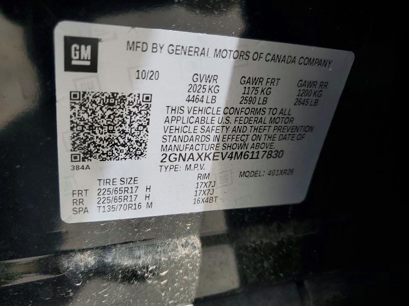 Продажа на аукционе авто 2021 Chevrolet Equinox, vin: 2GNAXKEV4M6117830, номер лота: 53960256