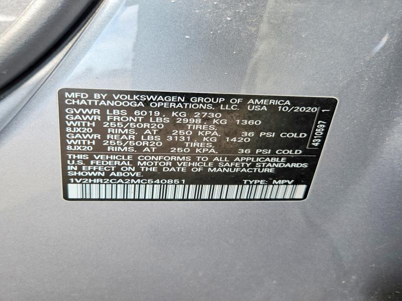 Продажа на аукционе авто 2021 Volkswagen Atlas, vin: 1V2HR2CA2MC540851, номер лота: 53869726