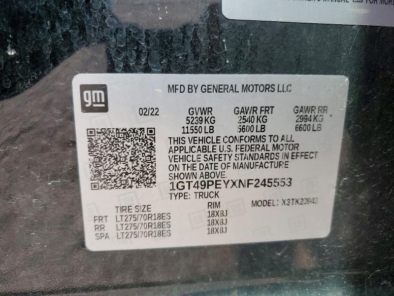 Aukcja sprzedaży 2022 Gmc Sierra, vin: 1GT49PEYXNF245553, numer aukcji: 51698336