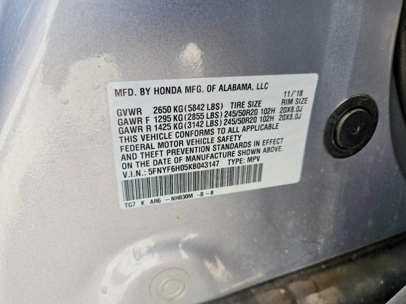 Aukcja sprzedaży 2019 Honda Pilot, vin: 5FNYF6H05KB043147, numer aukcji: 53467226