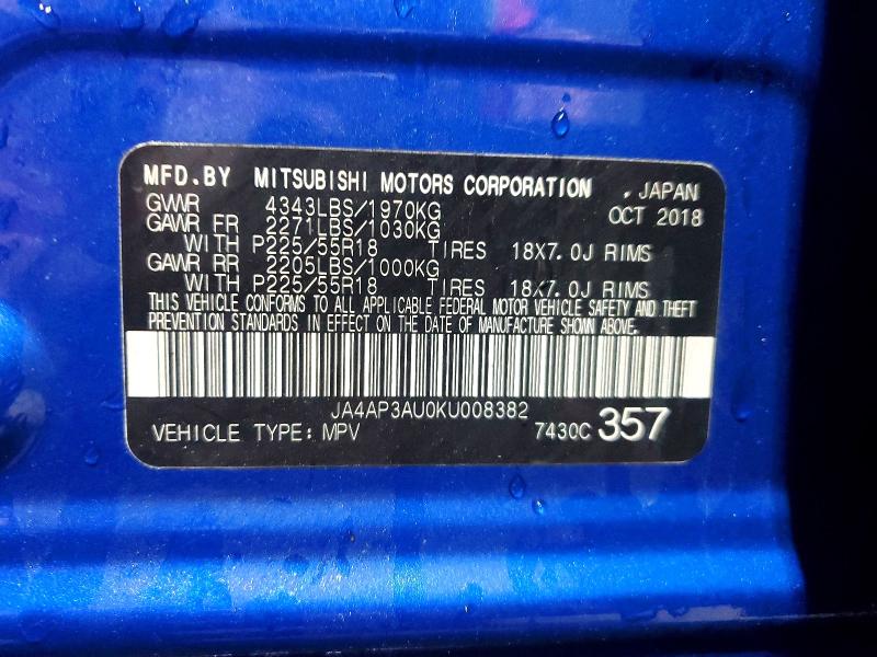 Продаж на аукціоні авто 2019 Mitsubishi Outlander Sport, vin: JA4AP3AU0KU008382, номер лоту: 54880716
