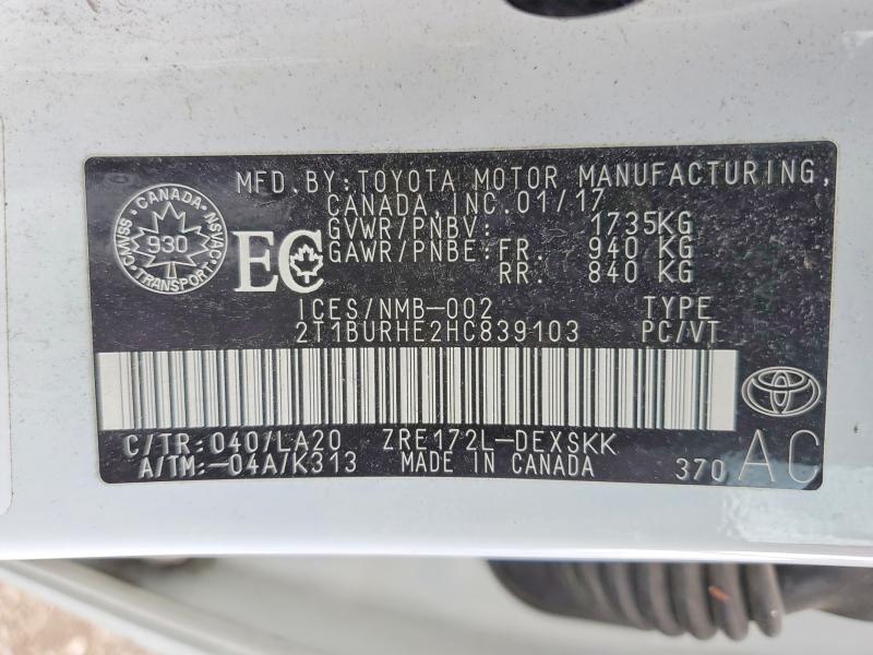 Продажа на аукционе авто 2017 Toyota Corolla, vin: 2T1BURHE2HC839103, номер лота: 53618506