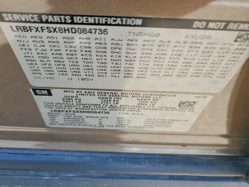 Продаж на аукціоні авто 2017 Buick Envision, vin: LRBFXFSX8HD084736, номер лоту: 54369786