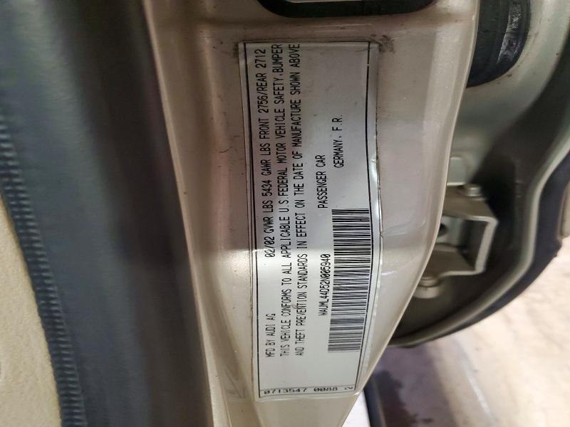 Aukcja sprzedaży 2002 Audi A8, vin: WAUML44D52N005940, numer aukcji: 52153486