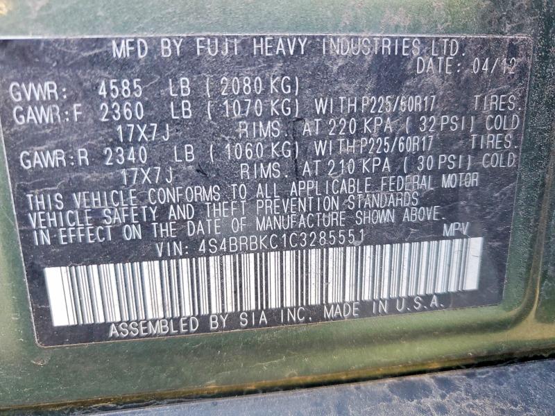 Aukcja sprzedaży 2012 Subaru Outback, vin: 4S4BRBKC1C3285551, numer aukcji: 50278456