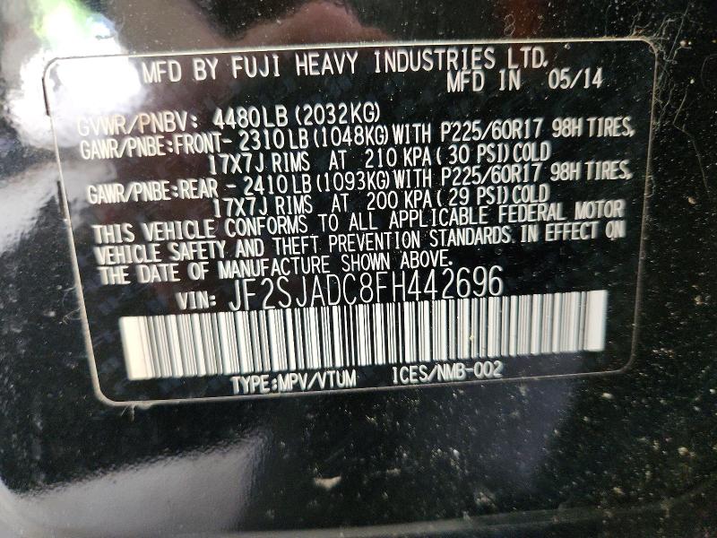 Продаж на аукціоні авто 2015 Subaru Forester, vin: JF2SJADC8FH442696, номер лоту: 54621046