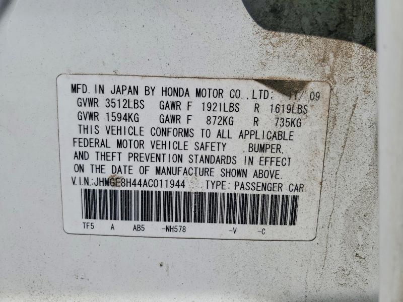 Продаж на аукціоні авто 2010 Honda Fit, vin: JHMGE8H44AC011944, номер лоту: 52969436