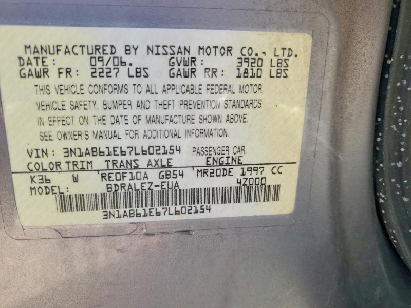Aukcja sprzedaży 2007 Nissan Sentra, vin: 3N1AB61E67L602154, numer aukcji: 52400526