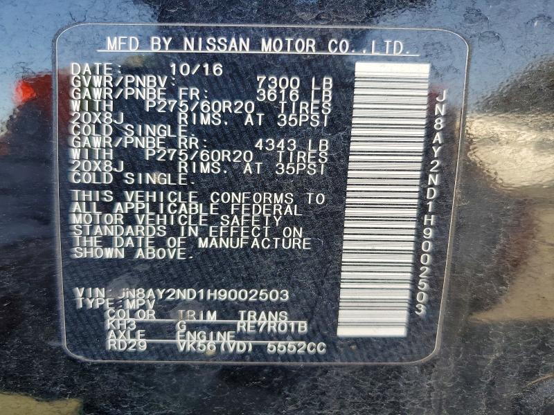 Продаж на аукціоні авто 2017 Nissan Armada, vin: JN8AY2ND1H9002503, номер лоту: 53651216
