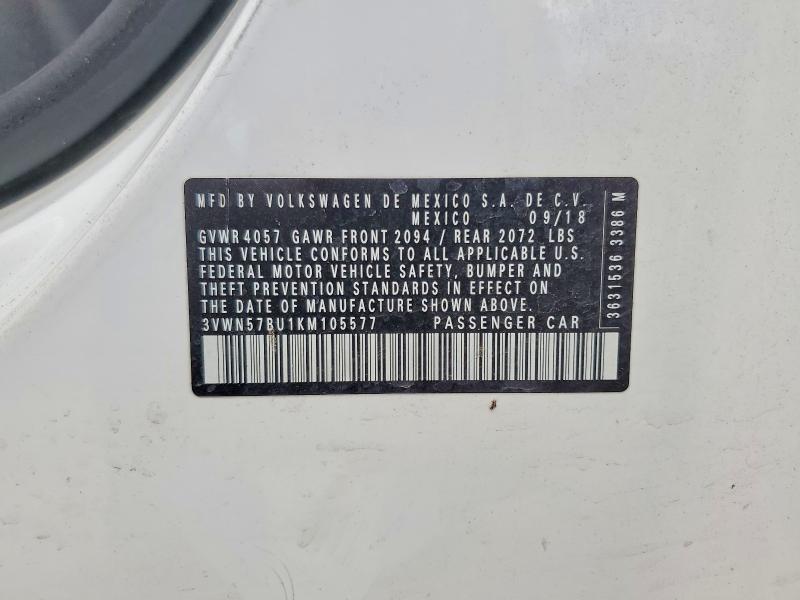 Aukcja sprzedaży 2019 Volkswagen Jetta, vin: 3VWN57BU1KM105577, numer aukcji: 52959086