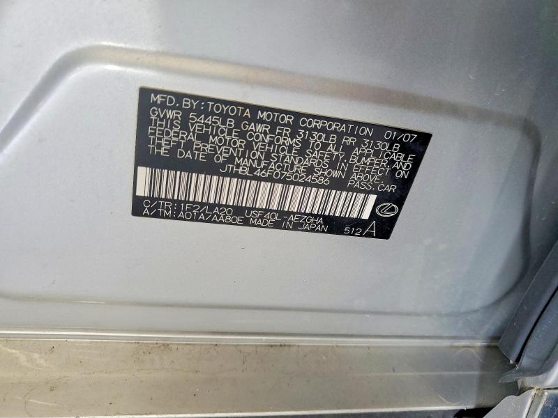 Aukcja sprzedaży 2007 Lexus Ls, vin: JTHBL46F075024586, numer aukcji: 54400046