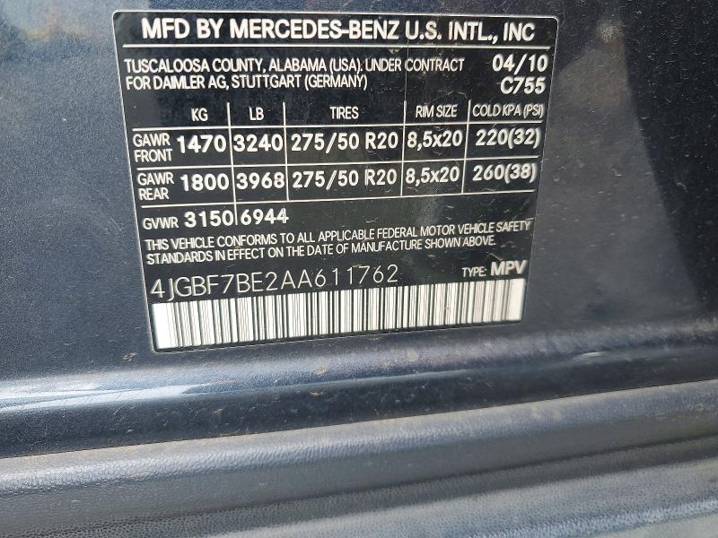 Aukcja sprzedaży 2010 Mercedes-benz Gl, vin: 4JGBF7BE2AA611762, numer aukcji: 54836236