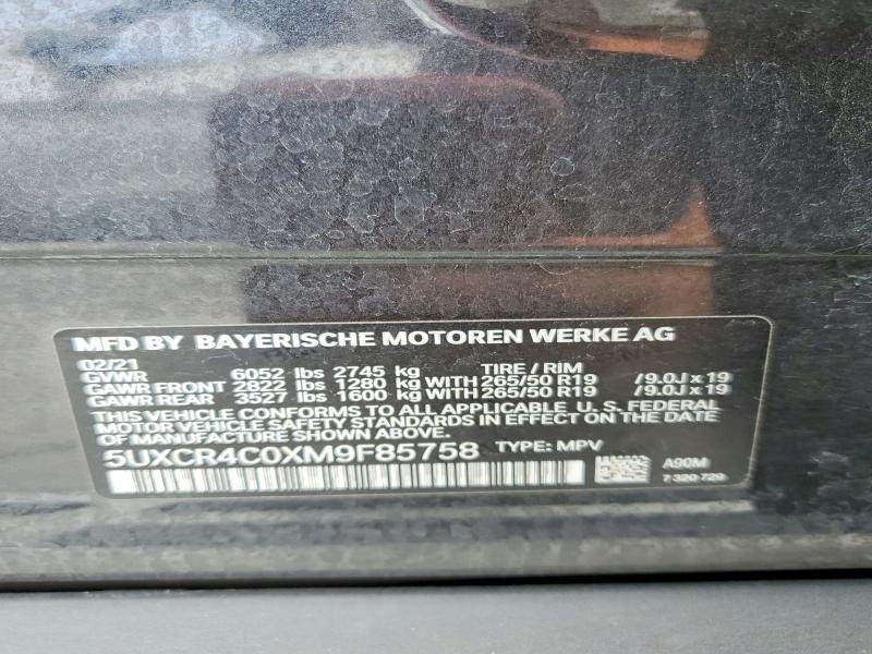 53955166 :رقم المزاد ، 5UXCR4C0XM9F85758 vin ، 2021 Bmw X5 مزاد بيع