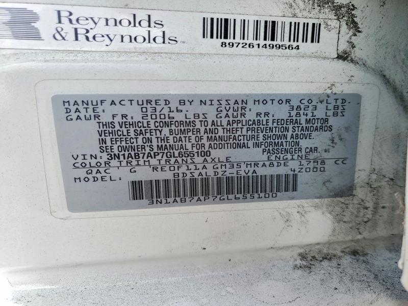 2016 Nissan Sentra მანქანა იყიდება აუქციონზე, vin: 3N1AB7AP7GL655100, აუქციონის ნომერი: 53432186