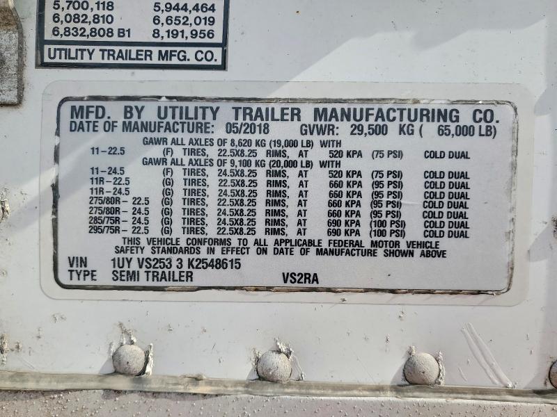 53609036 :رقم المزاد ، 1UYVS2533K2548615 vin ، 2019 Utiliailer Trailers مزاد بيع