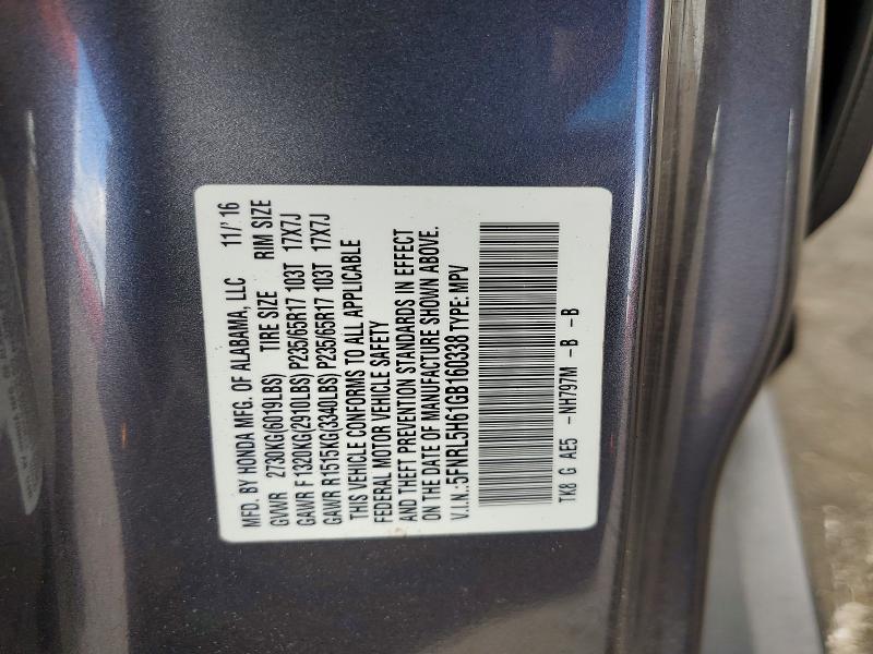 Aukcja sprzedaży 2016 Honda Odyssey, vin: 5FNRL5H61GB160338, numer aukcji: 54515086