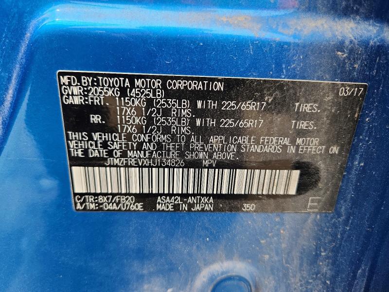 Aukcja sprzedaży 2017 Toyota Rav4, vin: JTMZFREVXHJ134826, numer aukcji: 53929986