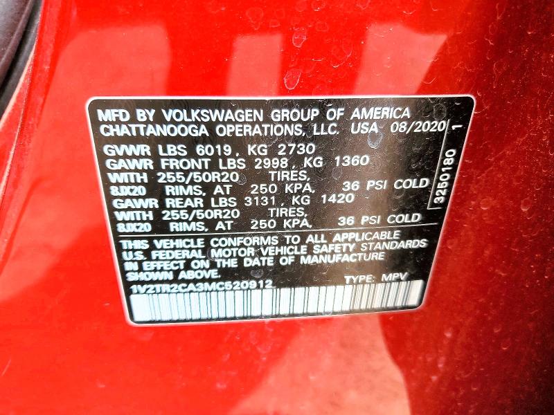 Aukcja sprzedaży 2021 Volkswagen Atlas, vin: 1V2TR2CA3MC520912, numer aukcji: 54682666
