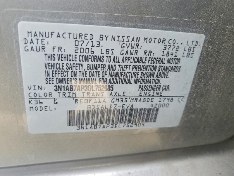 53783746 :رقم المزاد ، 3N1AB7AP3DL752905 vin ، 2013 Nissan Sentra مزاد بيع