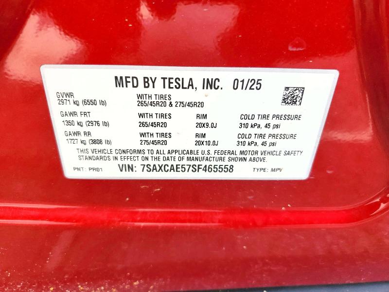 2025 Tesla Model X მანქანა იყიდება აუქციონზე, vin: 7SAXCAE57SF465558, აუქციონის ნომერი: 54955436