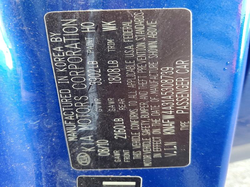 52947216 :رقم المزاد ، KNAFW4A31A5308739 vin ، 2010 Kia Forte مزاد بيع