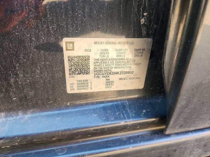 Продаж на аукціоні авто 2019 Chevrolet Silverado, vin: 1GCUYDED4KZ139852, номер лоту: 52815606