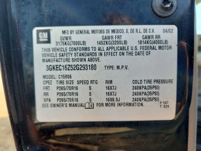 52760756 :رقم المزاد ، 3GKEC16Z52G293180 vin ، 2002 Gmc Yukon Xl مزاد بيع