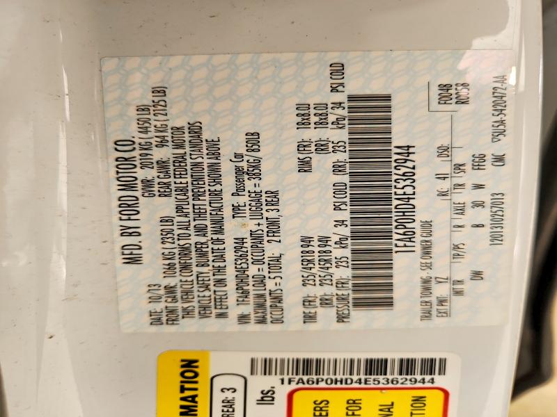 Продаж на аукціоні авто 2014 Ford Fusion, vin: 1FA6P0HD4E5362944, номер лоту: 55370686