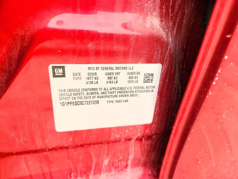 2012 Chevrolet Cruze მანქანა იყიდება აუქციონზე, vin: 1G1PF5SC8C7221206, აუქციონის ნომერი: 53603366