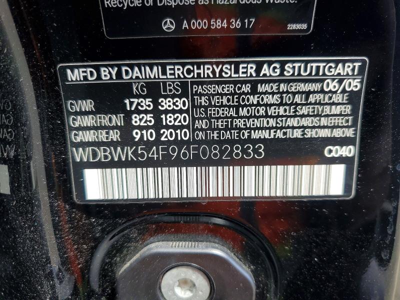Aukcja sprzedaży 2006 Mercedes-benz Slk, vin: WDBWK54F96F082833, numer aukcji: 55444726