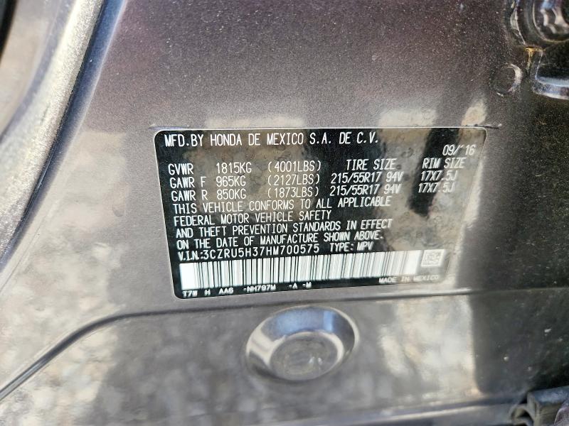 52696236 :رقم المزاد ، 3CZRU5H37HM700575 vin ، 2017 Honda Hr-v مزاد بيع