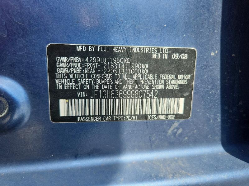 Продажа на аукционе авто 2009 Subaru Impreza, vin: JF1GH63699G807542, номер лота: 52319106