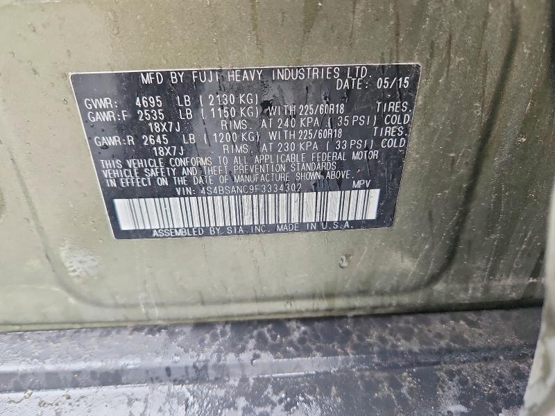 Продаж на аукціоні авто 2015 Subaru Outback, vin: 4S4BSANC9F3334302, номер лоту: 52400816