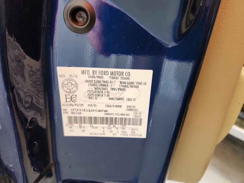53749306 :رقم المزاد ، 1FTFX1EV2AFC40746 vin ، 2010 Ford F150 مزاد بيع