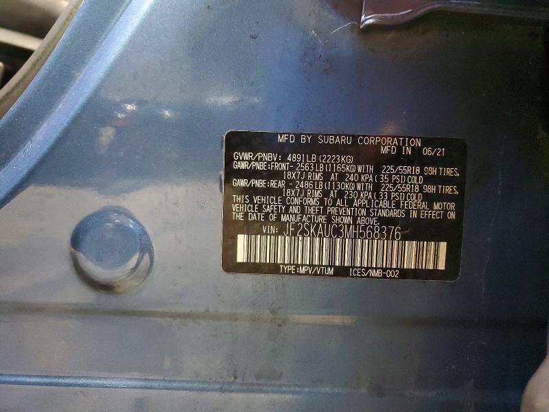 2021 Subaru Forester მანქანა იყიდება აუქციონზე, vin: JF2SKAUC3MH568376, აუქციონის ნომერი: 53913056