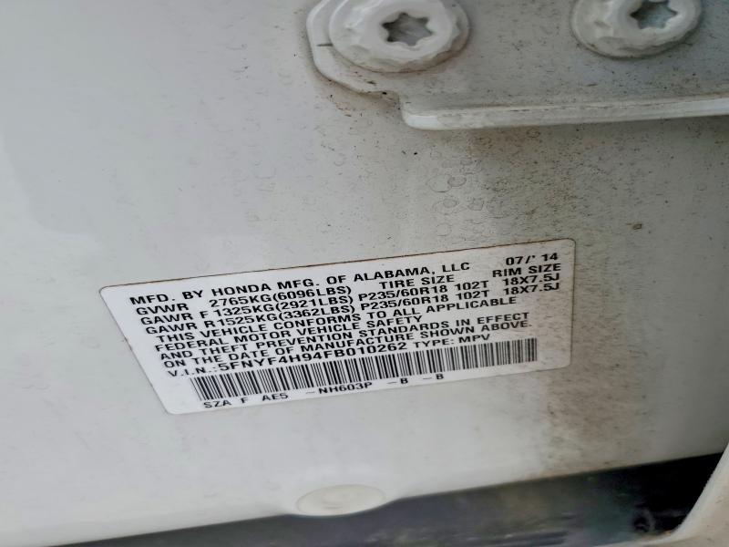 Aukcja sprzedaży 2015 Honda Pilot, vin: 5FNYF4H94FB010262, numer aukcji: 55537426