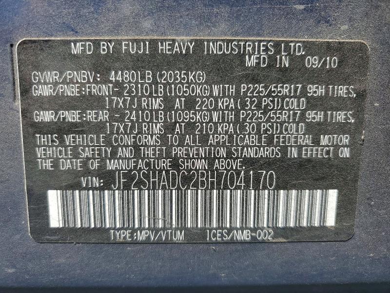 2011 Subaru Forester მანქანა იყიდება აუქციონზე, vin: JF2SHADC2BH704170, აუქციონის ნომერი: 53711426