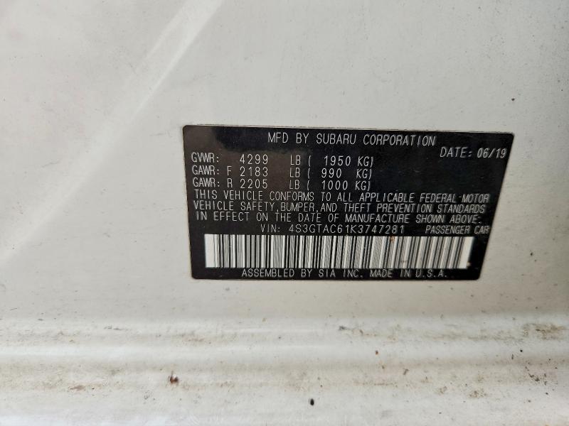 2019 Subaru Impreza მანქანა იყიდება აუქციონზე, vin: 4S3GTAC61K3747281, აუქციონის ნომერი: 52373846