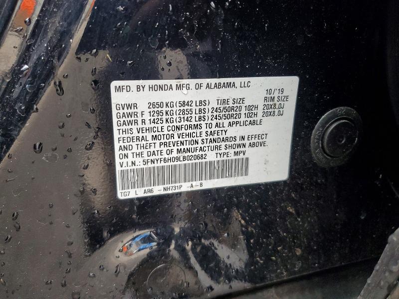 Aukcja sprzedaży 2020 Honda Pilot, vin: 5FNYF6H09LB020682, numer aukcji: 51409806