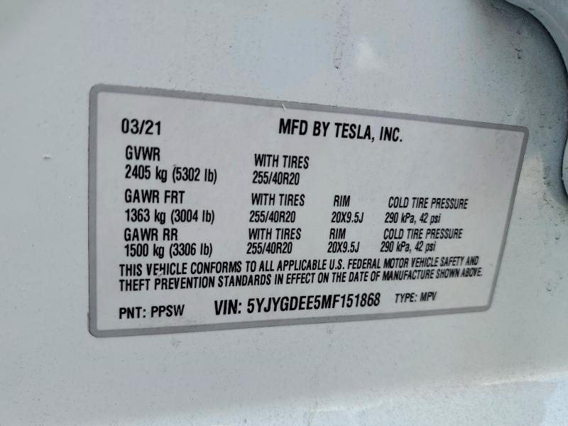 Aukcja sprzedaży 2021 Tesla Model Y, vin: 5YJYGDEE5MF151868, numer aukcji: 52265666
