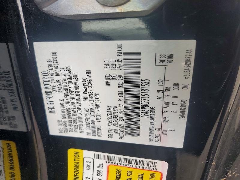 2020 Ford Mustang მანქანა იყიდება აუქციონზე, vin: 1FA6P8CF7L5181535, აუქციონის ნომერი: 54921946