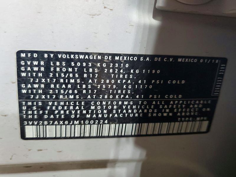 Продажа на аукционе авто 2018 Volkswagen Tiguan, vin: 3VV2B7AX6JM100224, номер лота: 53264536