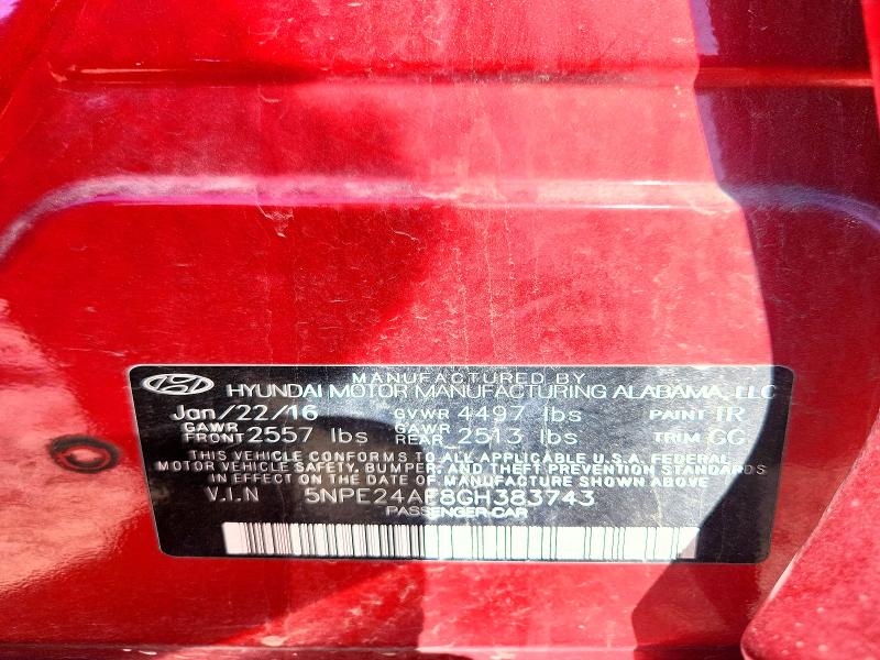 Aukcja sprzedaży 2016 Hyundai Sonata, vin: 5NPE24AF8GH383743, numer aukcji: 51853826