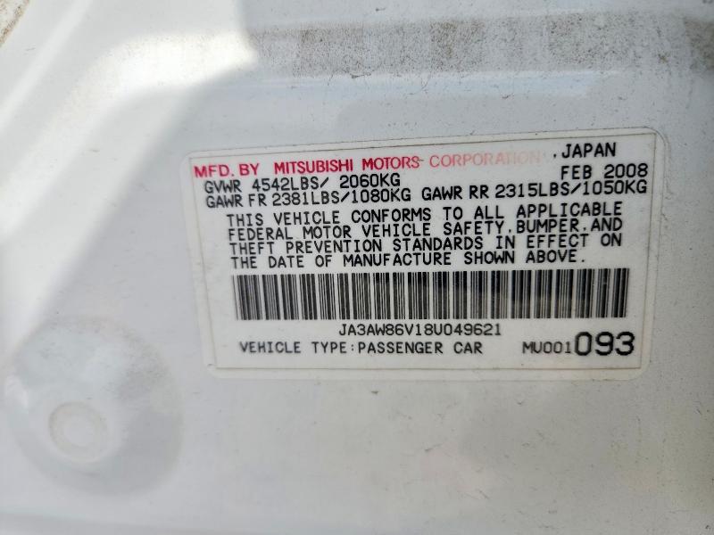 Aukcja sprzedaży 2008 Mitsubishi Lancer, vin: JA3AW86V18U049621, numer aukcji: 52892956