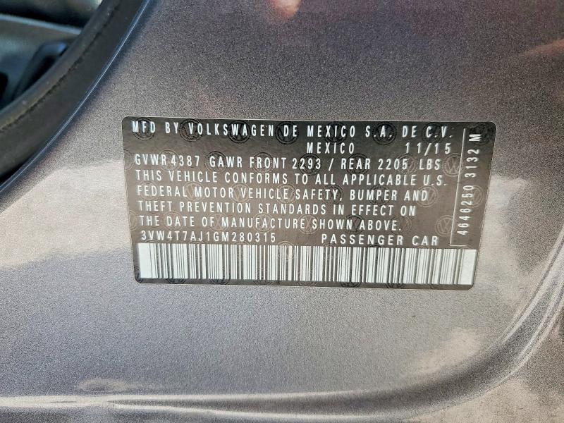Продажа на аукционе авто 2016 Volkswagen Jetta, vin: 3VW4T7AJ1GM280315, номер лота: 53184816