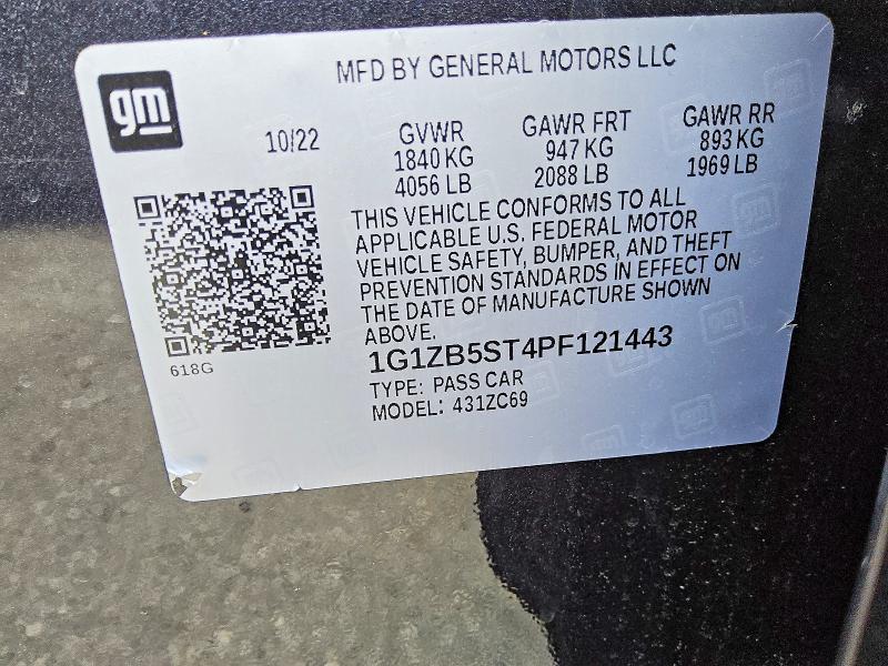 Продаж на аукціоні авто 2023 Chevrolet Malibu, vin: 1G1ZB5ST4PF121443, номер лоту: 54889346