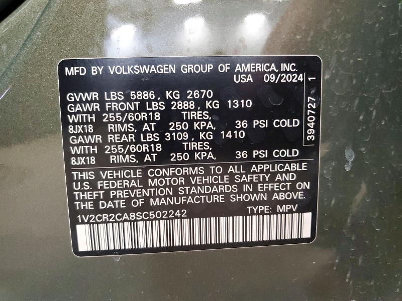 2025 Volkswagen Atlas მანქანა იყიდება აუქციონზე, vin: 1V2CR2CA8SC502242, აუქციონის ნომერი: 54474576