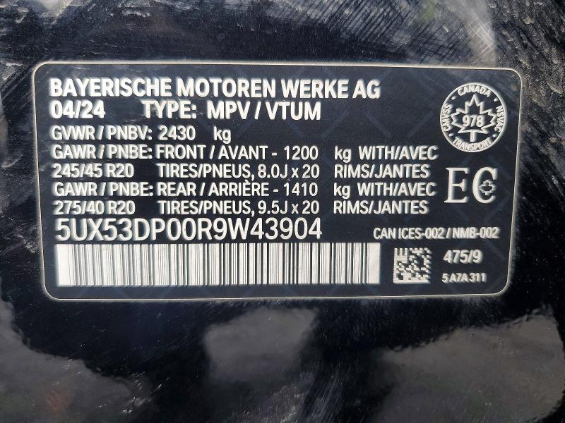 Aukcja sprzedaży 2024 Bmw X3, vin: 5UX53DP00R9W43904, numer aukcji: 52372906