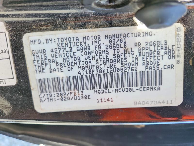 Aukcja sprzedaży 2002 Toyota Camry, vin: 4T1BF30K12U002762, numer aukcji: 53821286