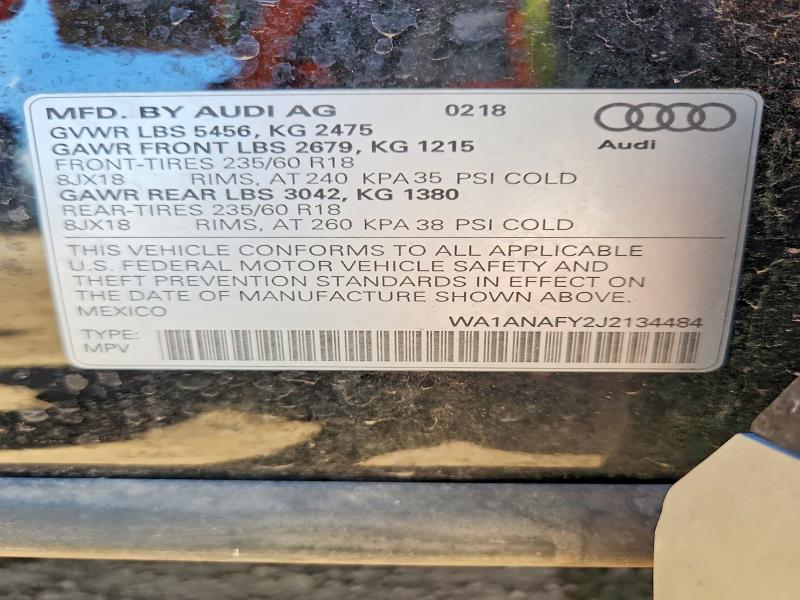 Aukcja sprzedaży 2018 Audi Q5, vin: WA1ANAFY2J2134484, numer aukcji: 53722936
